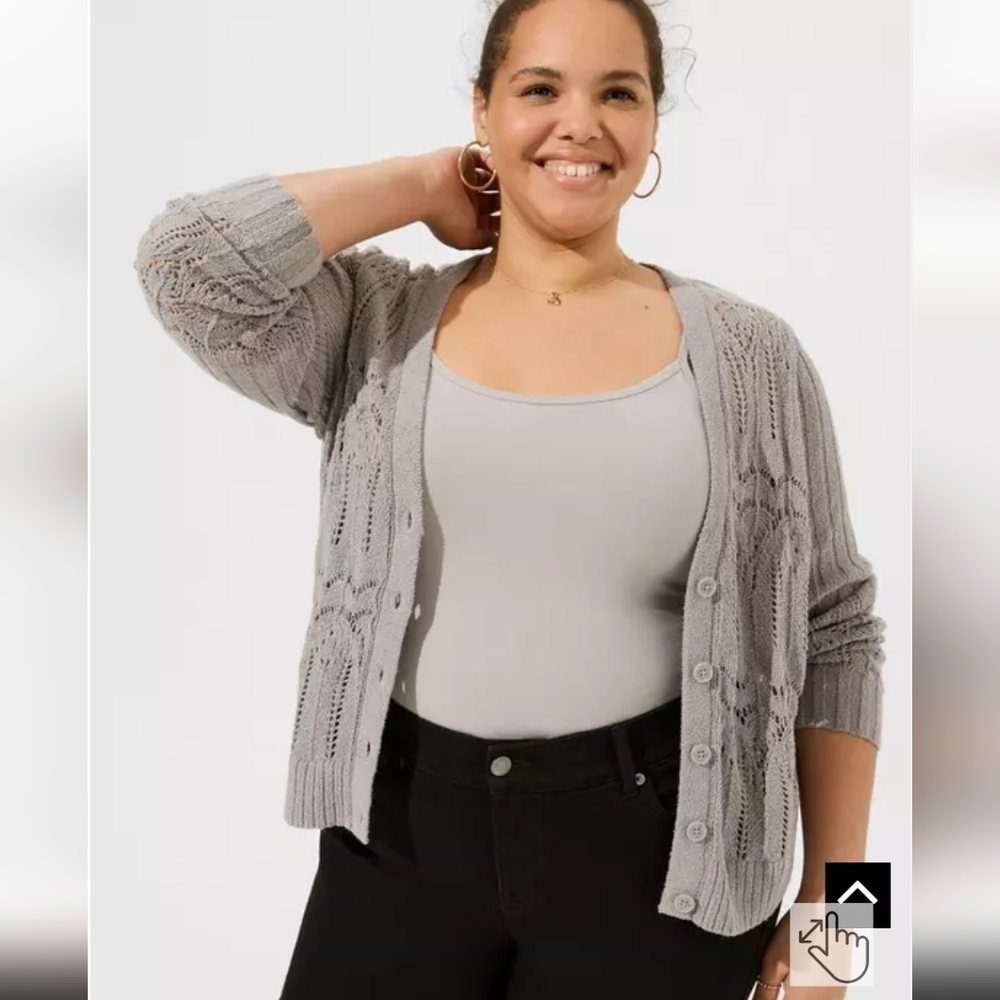 New Torrid Women's Grey Sweater Pointelle Cardigan V-Neck Sweater Size 3x
